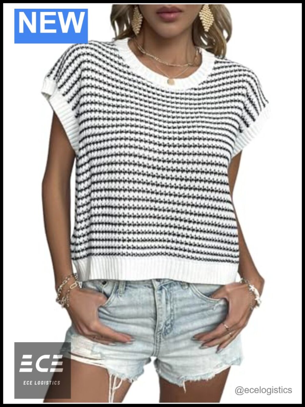 Cable Knit Sweater Vest Womens Cap Sleeve Crew Neck Loose Fit Acrylic